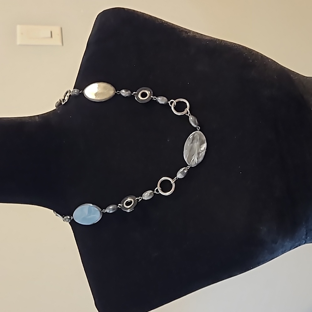 #0097  Silver toned necklace with beads